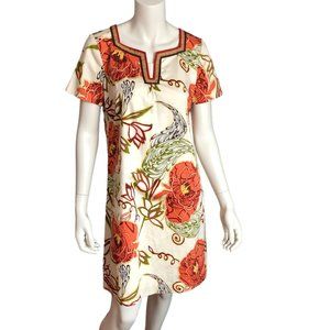 Dana Buchman Cream Orange Floral Short Sleeve Shift Tunic Dress size 12